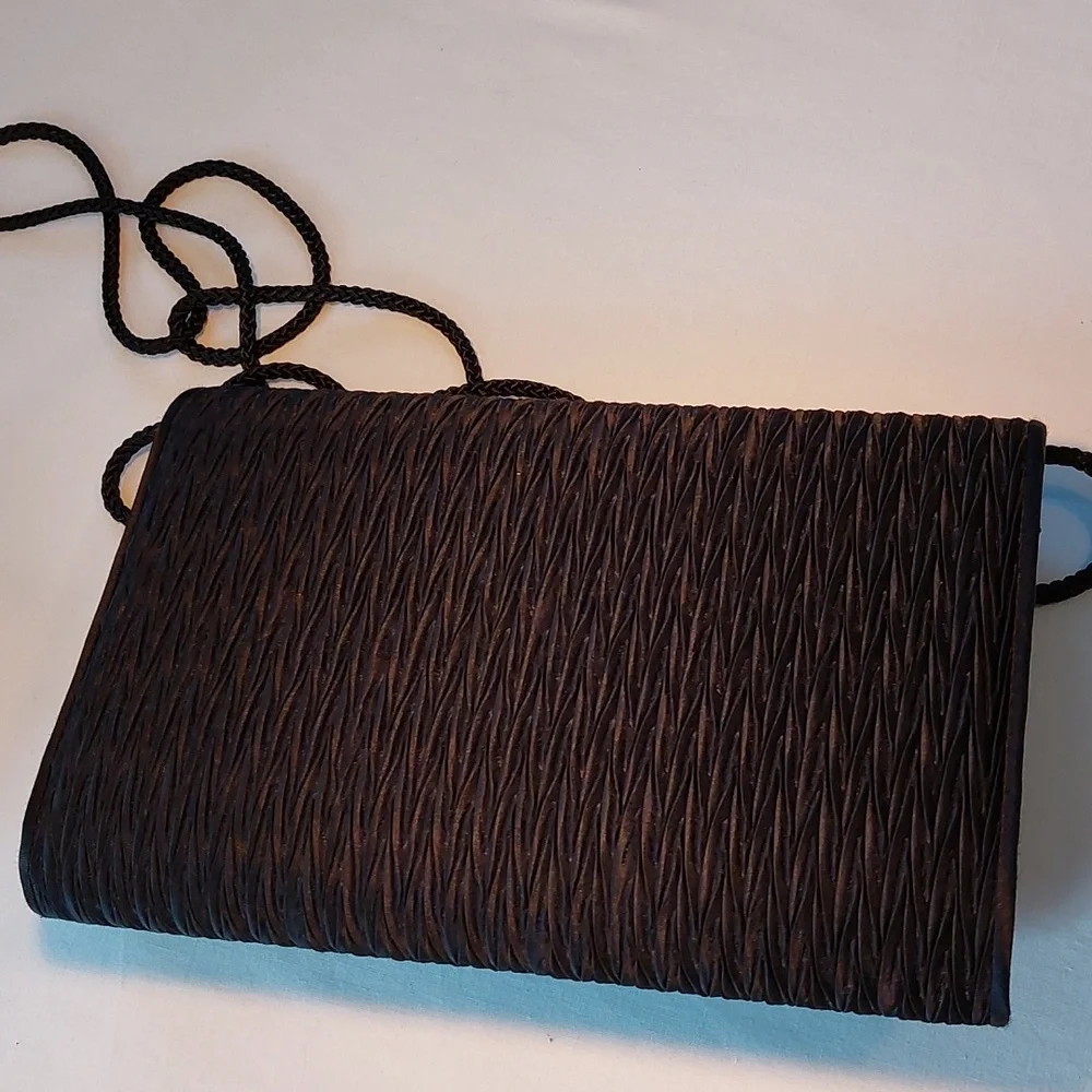 Vintage Carla Marchi Black Evening Clutch Bag with Cord Strap EUC
